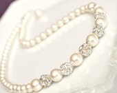 Bridal Necklace. Swarovski Bridal Jewelry, Pearl and Rhinestone Bridal Necklace. Bridal Pearl Necklace