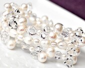 Wedding Bracelet, Swarovski Crystal and Pearl Wedding Bracelet, Beach Wedding Jewelry