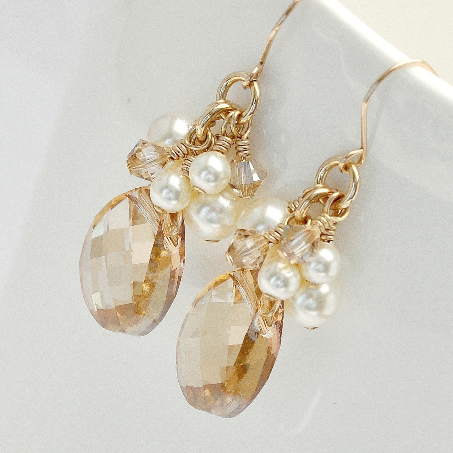 Gold Bridal Earrings, Golden Crystal Earrings, Fall Wedding Earrings, Golden Swarovski Earrings