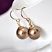 Bronze Pearl Earrings. Brown Bridesmaid Earrings. Single Drop Earrings, Bridesmaid Jewellery. Gold Pearl Jewelry, Bridesmaid Jewelry