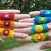Set Of 7 Rainbow Crochet Mandala Bridesmaid Rings With Gold Holographic Sequin