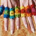 Set Of 7 Rainbow Crochet Mandala Bridesmaid Rings With Gold Holographic Sequin