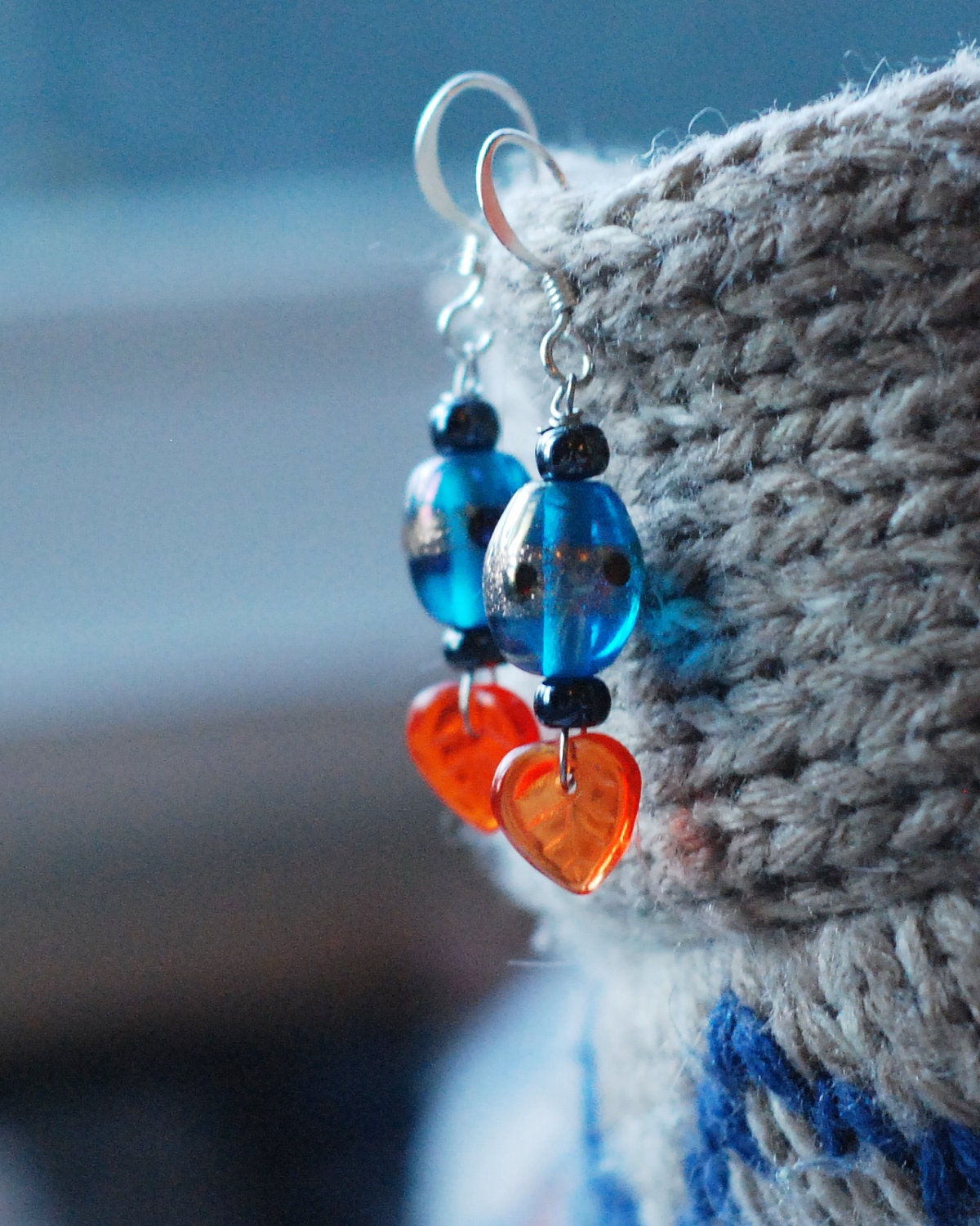 Blue Beads & Hearts Earrings