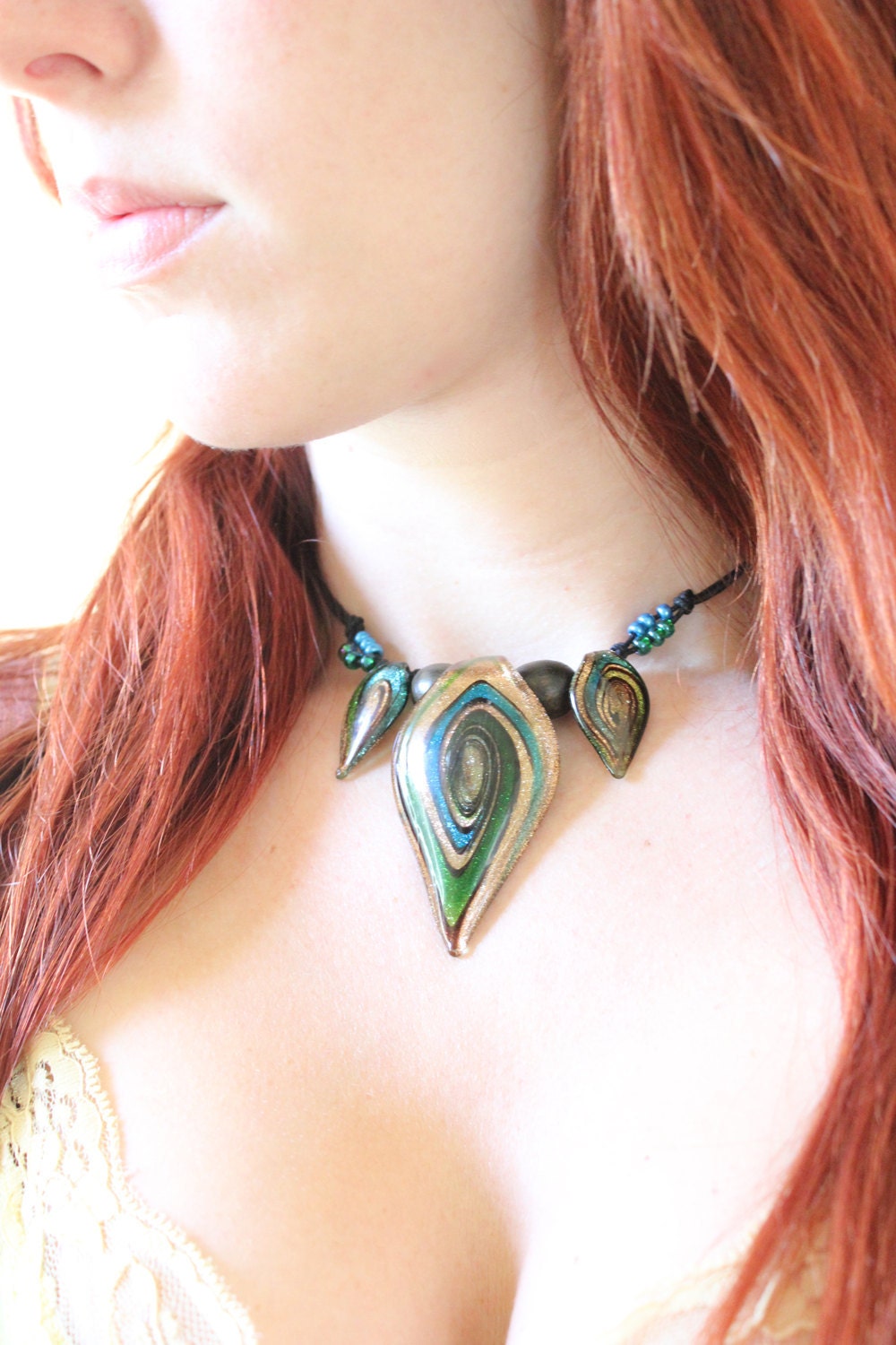 Green and Gold Murano Glass Pendant Necklace