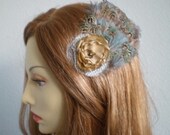 Mocha Flower Hair Clip, Feather Hair Comb, Feather Fascinator