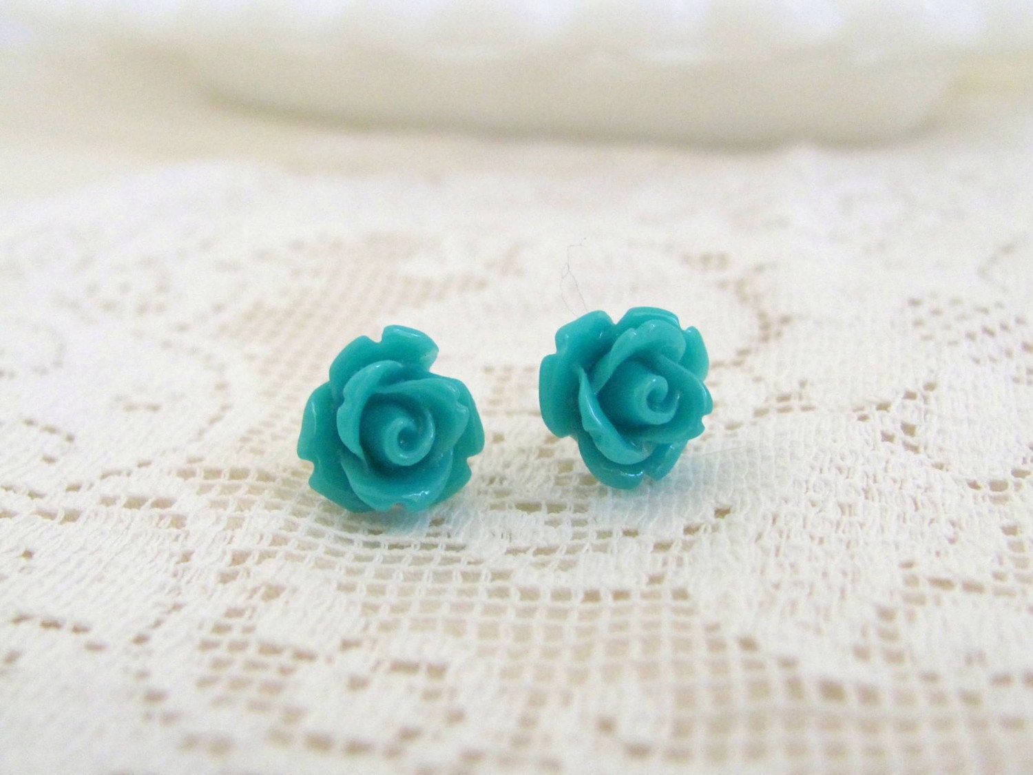 Tiny Turquoise Rosebud Stud Earrings