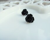 Tiny Glossy Black Rosebud Stud Earrings