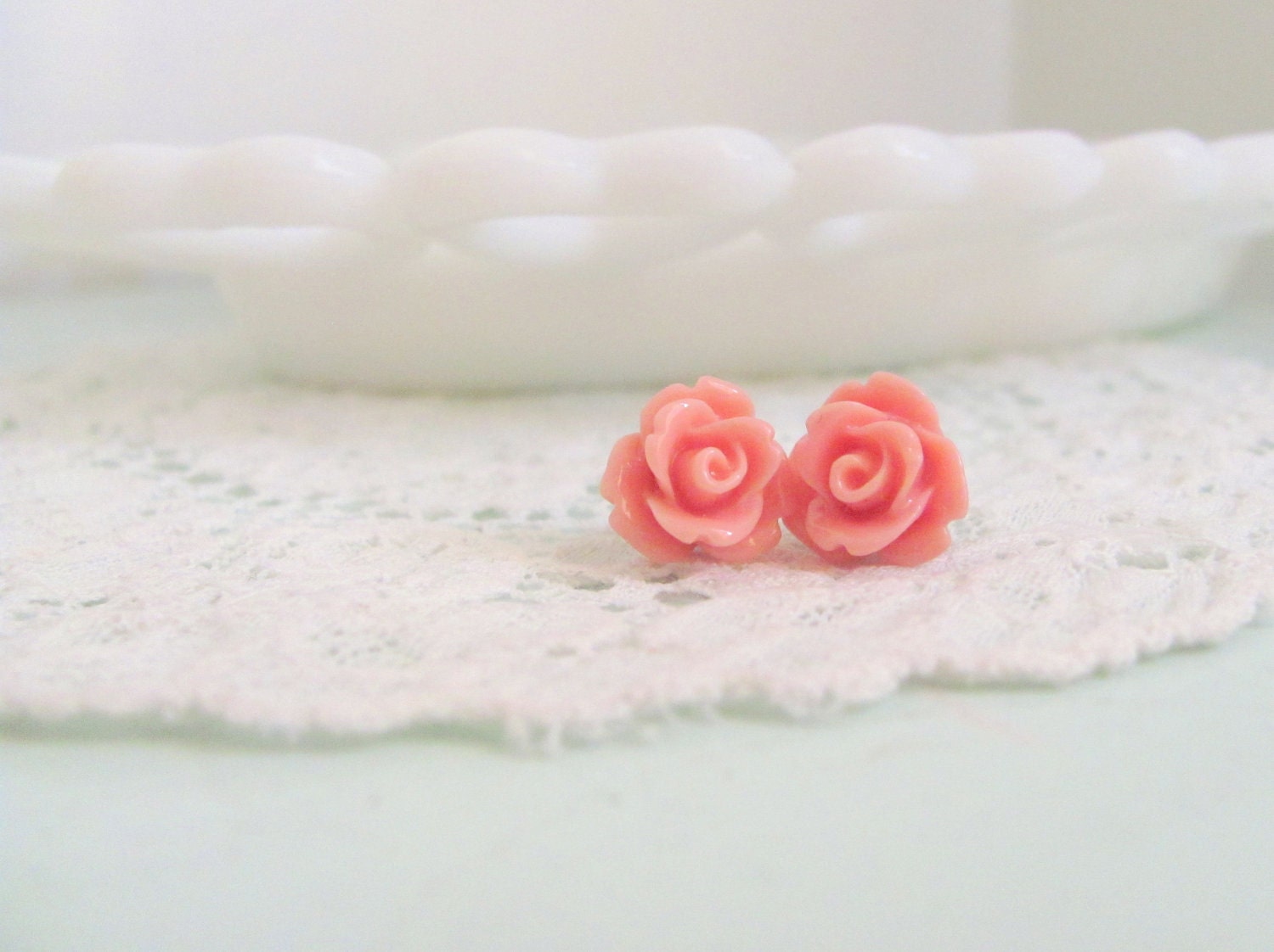 Tiny Rosy Pink Rosebud Stud Earrings