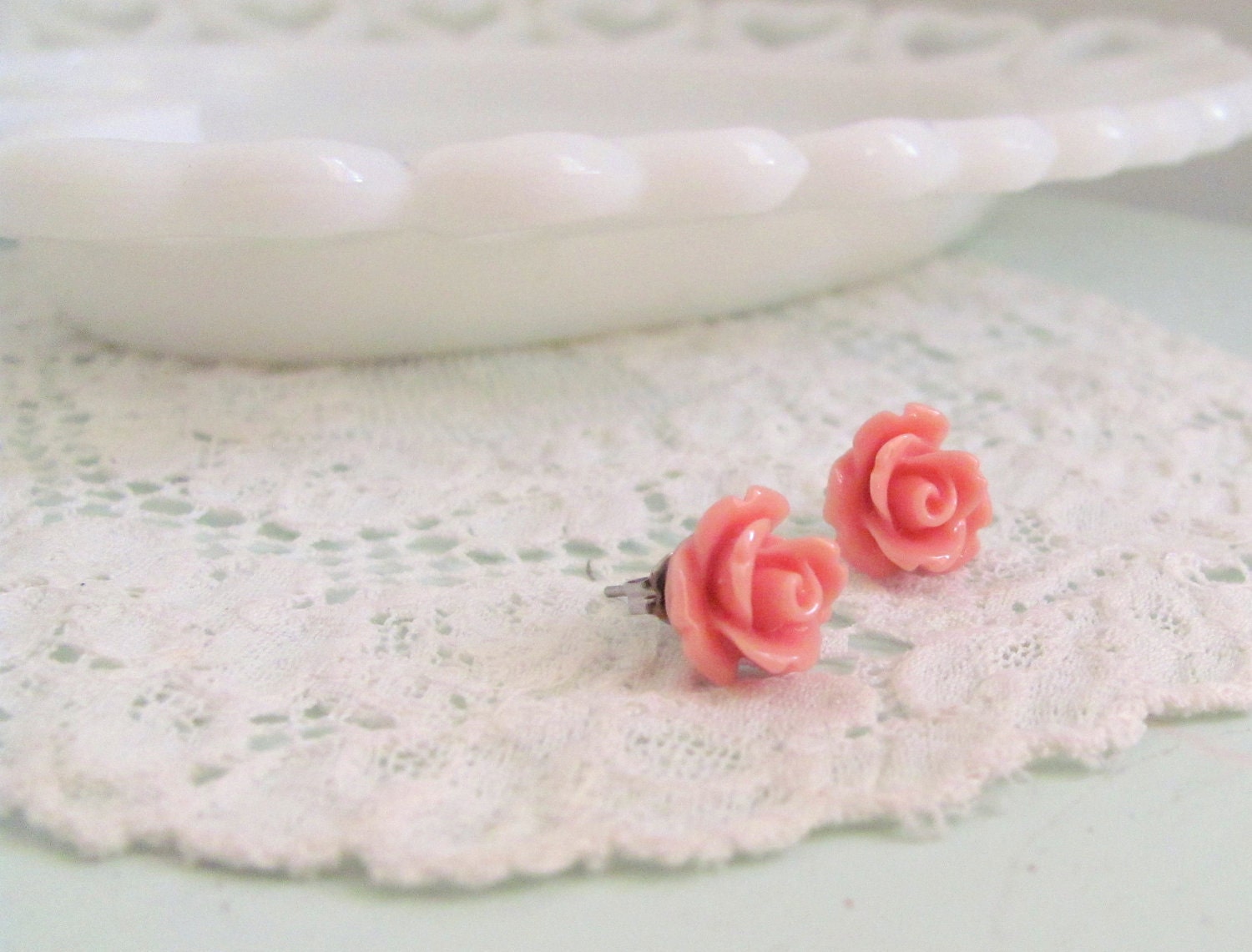 Tiny Rosy Pink Rosebud Stud Earrings
