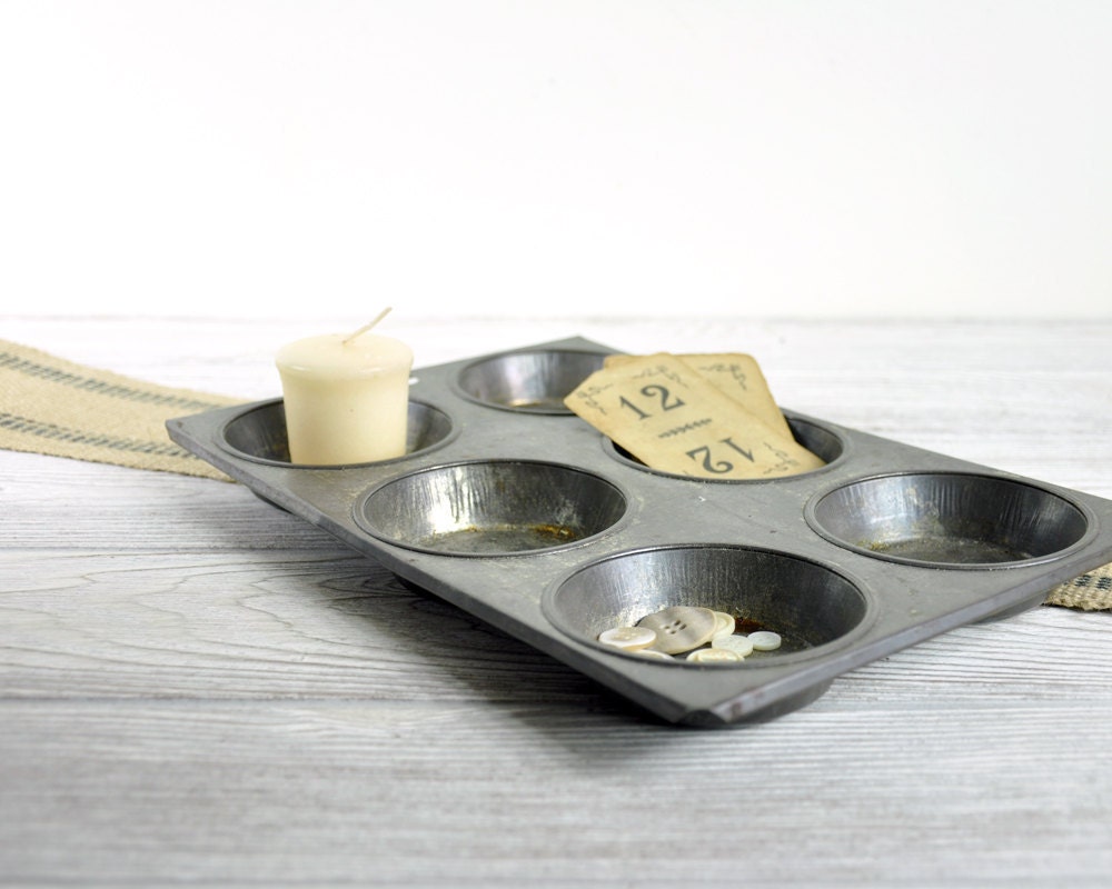 Vintage Bake Tin Repurposed Organizer / Industrial Storage