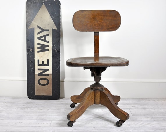 Vintage Wood Office Swivel Chair / Desk Chair / Office Decor