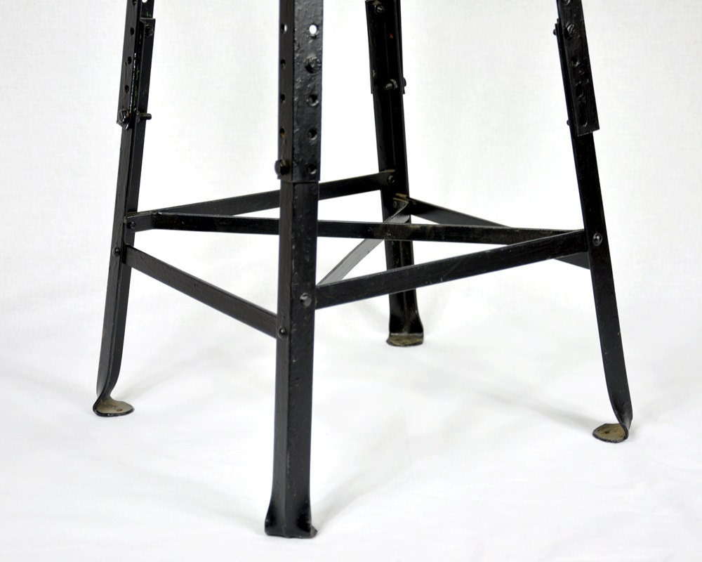 Vintage Industrial Oak & Metal Stool