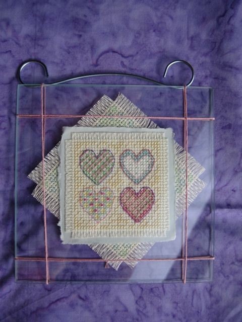 Pretty Heart Wall Hanging, Cute Decoration with Hearts, Hearts Under Glass, Heart Wall Hanging, Heart Wall Decoration, Handmade Hearts