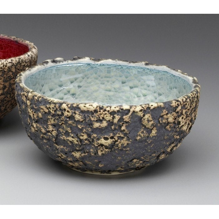 Textured Geode Bowl modern Porcelain Spring Mint Earthy Graphic Handmade pottery Ceramic / woodland french country rustic Wheel thrown