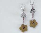 Flower Jewelry Sterling Silver Olive Green  Flower Porcelain Clay Earrings IN STOCK Valentine's Day ift Fashion