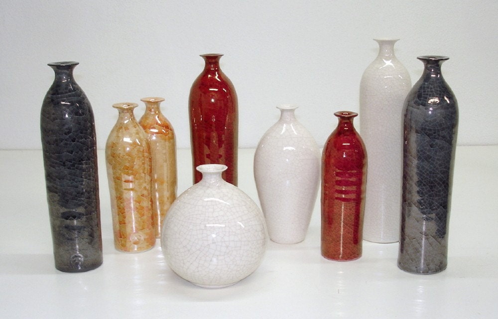 Set 3 Bottles Trio Ceramic White vases Handmade porcelain vase Home decor housewares Wedding gift, modern, stoneware Minimalist IN STOCK