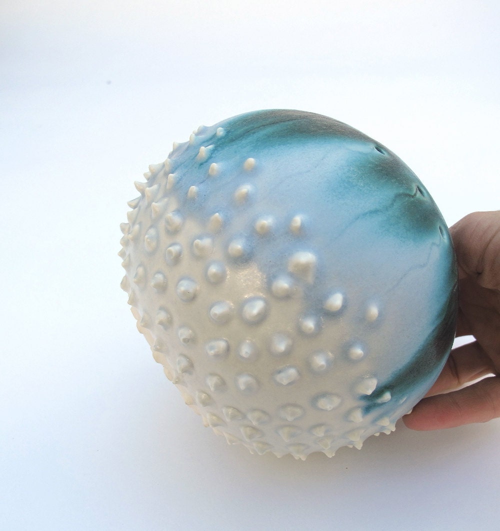 Nautical AutumnDecor Modern Contemporary Minimalist Porcelain Sea Urchin Vase OOAK beach home