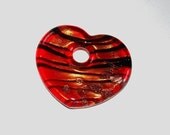 Red Gold foil heart, Large Murano Glass Flat Red Heart, jewelry making craft supplies, love romantic