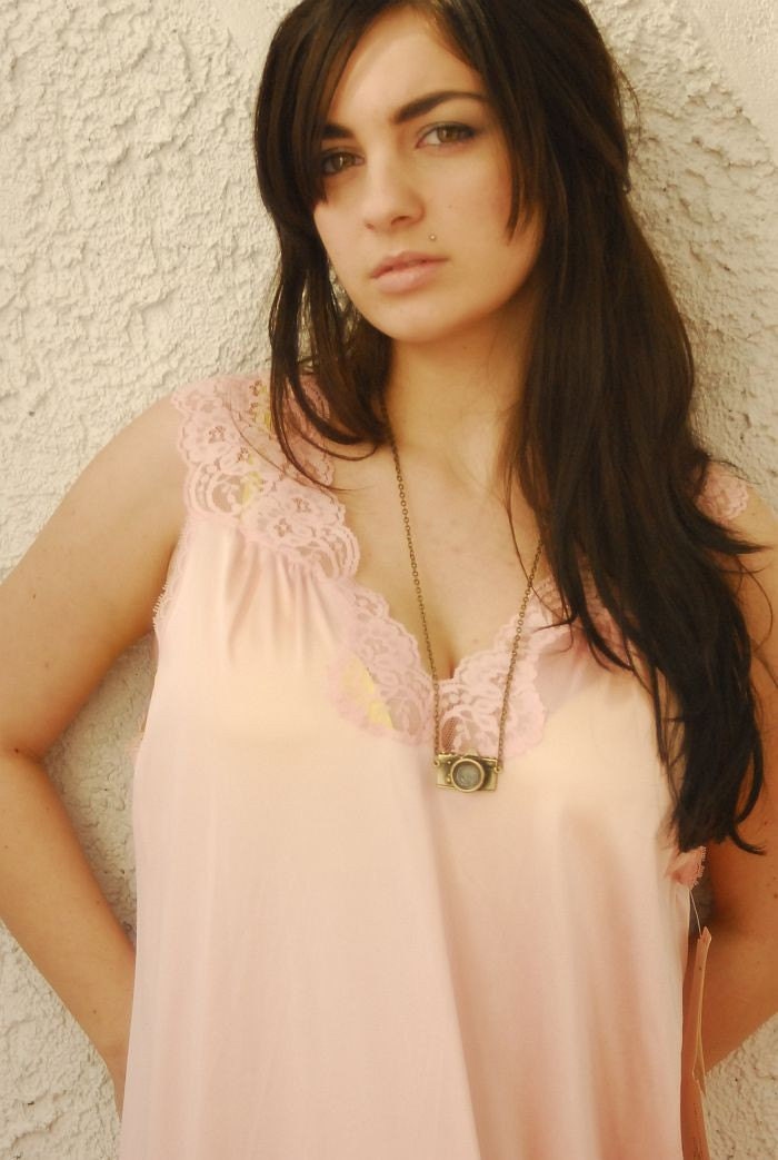 Deadstock - Vanity Fair Cameo Pink Satin Tricot Maxi Nightgown - sz Medium