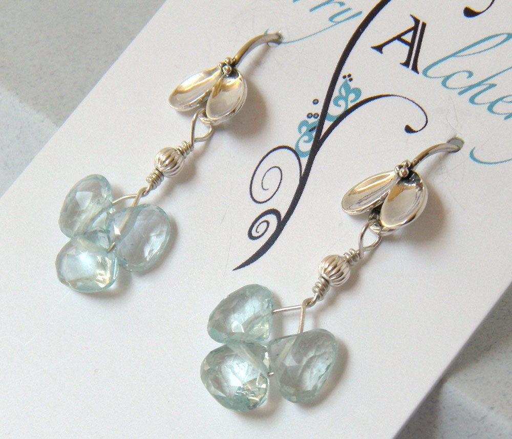 Aquamarine and Silver Flower Petal Earrings - Derbyshire Blossoms