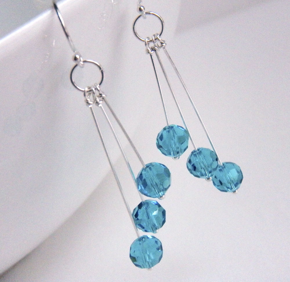 Turquoise Crystal and Sterling Silver Earrings - Turquoise Tidbits - merryalchemy
