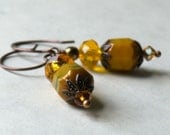 Burnt Orange Antique Copper Beaded Earrings - Cardamom Delight