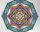 Heart to Heart, a custom order Ojo de Dios. All wool yarns, 18 inches, 8-sided