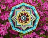 Golden Sun, a 18 inch, acrylic yarn mandala, by custom order