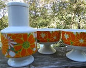 Tea Set with ten cups retro orange flowers