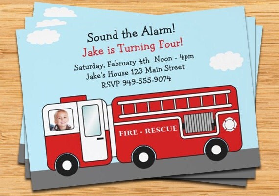 Red Firetruck Birthday Party Invitation - Customize with Your Childs Photo Il_570xn