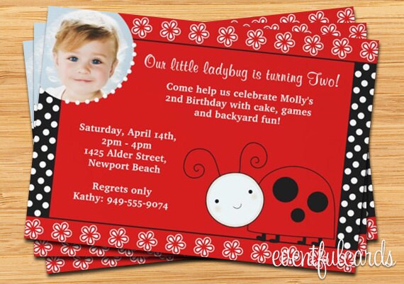 Ladybug Birthday Party Invitation - Kids Red and Black Il_570xn