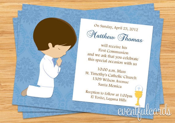 First Communion Invitation for Boy Brown Hair Il_570xn