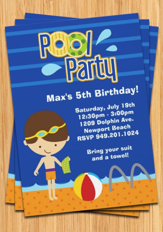 Kids Pool Party Birthday Invitation Il_570xn