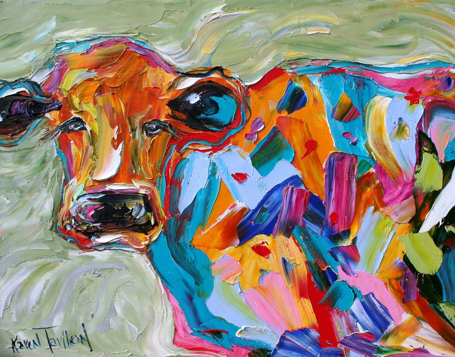 Fine art Print Abstract Cow 11 x 14 from oil painting by Karen Tarlton - impressionistic whimsical art
