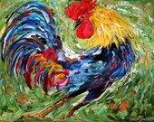 Commission ROOSTER Original Oil painting MODERN PALETTE knife texture impressionism by Karen Tarlton