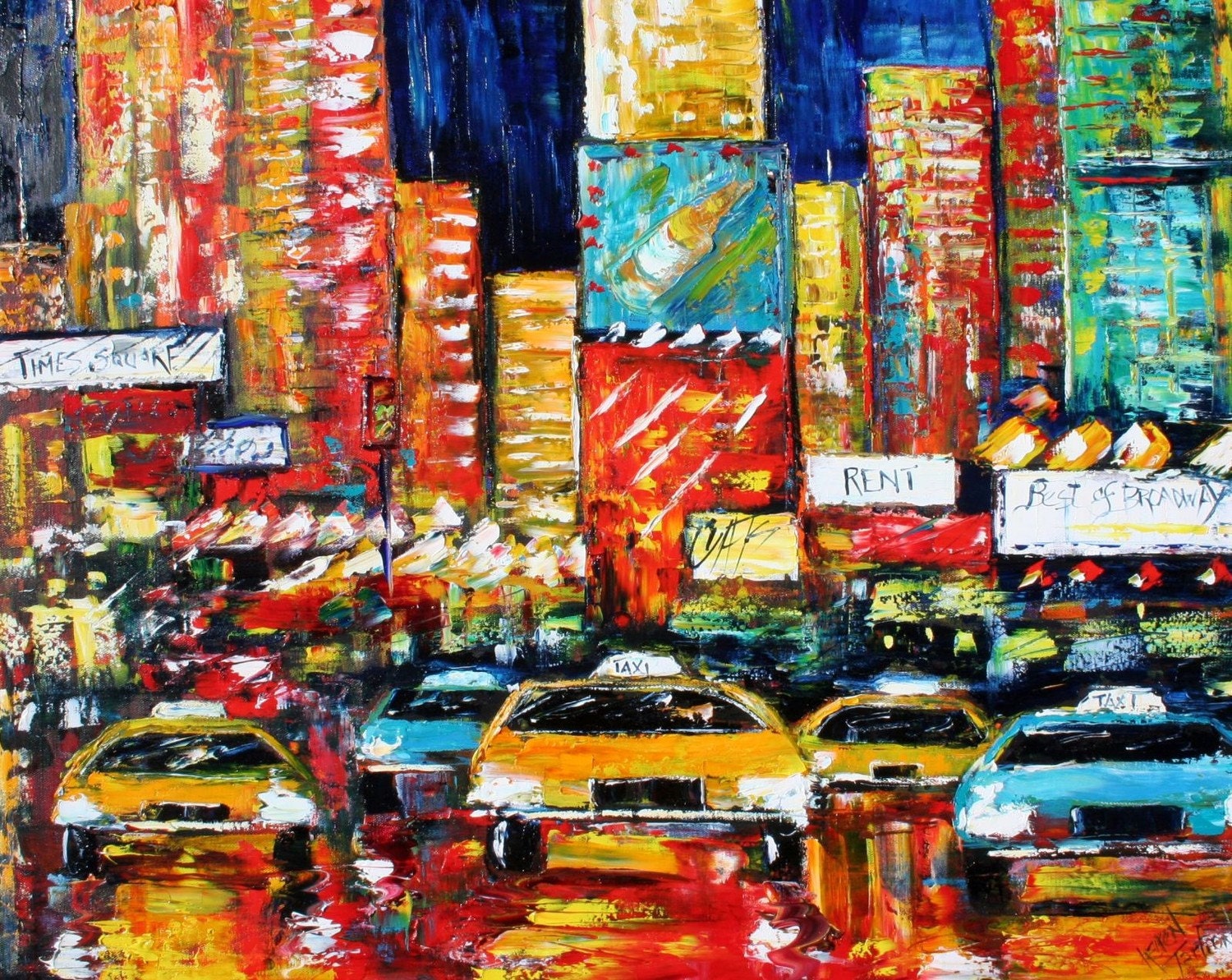 Fine Art Print 16 x 20 from oil painting by Karen Tarlton - Times Square Rush Hour