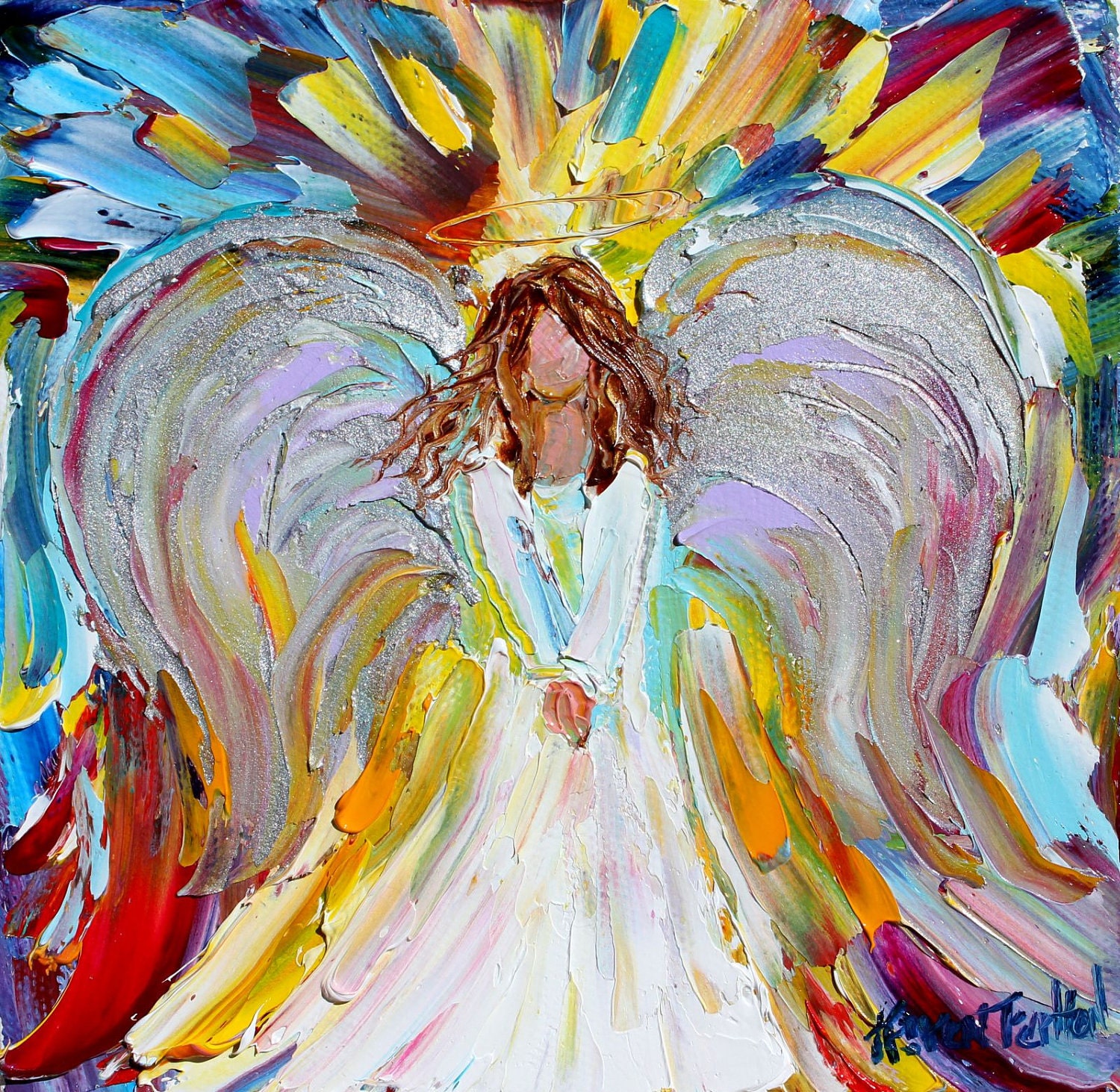 Original oil ANGEL PALETTE KNiFE painting modern impressionism impasto fine art by Karen Tarlton