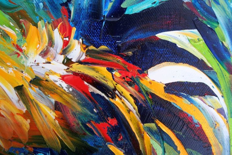 Original oil painting impasto ROOSTER palette knife fine art impressionism by Karen Tarlton