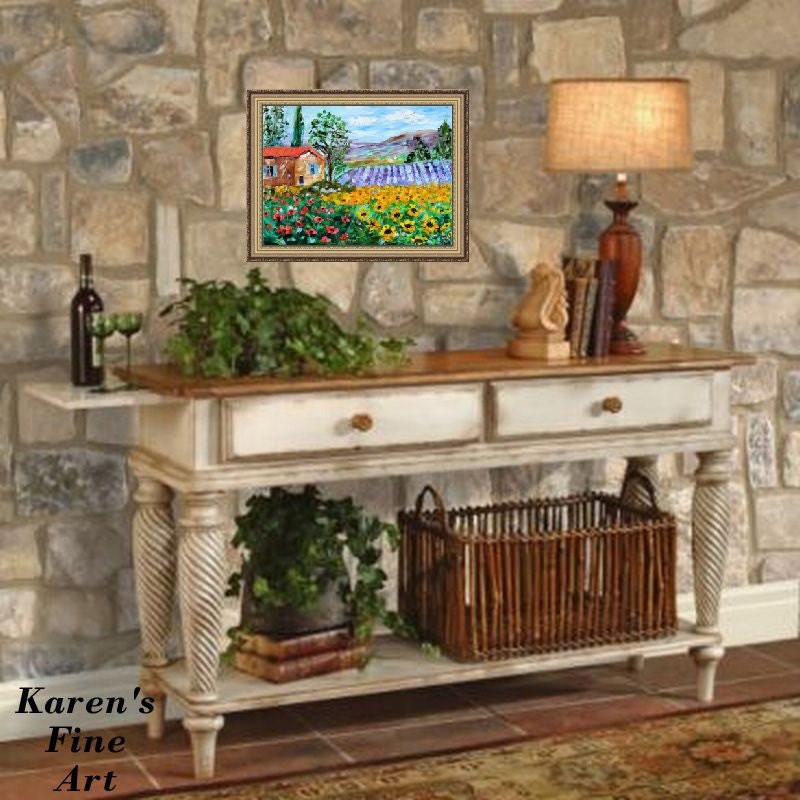 Sale painting original oil Provence Poppies, Sunflowers and Lavender palette knife on canvas fine art impressionism by Karen Tarlton