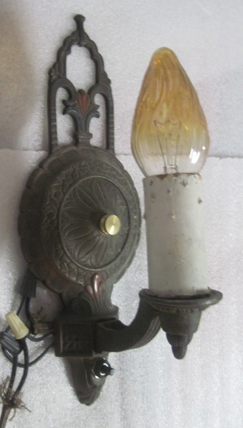 Antique solid brass decorated wall sconce vintage
