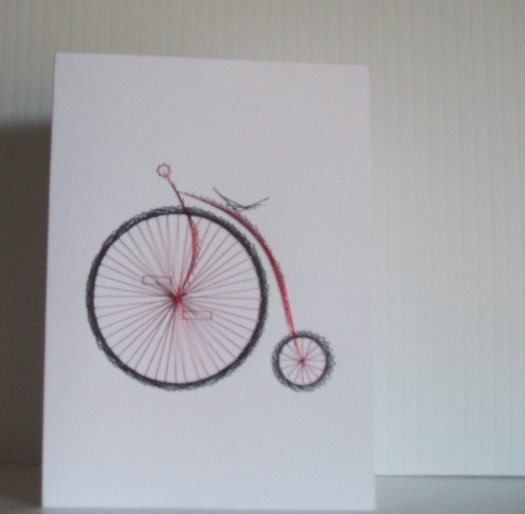 Penny Farthing Bicycle Card - Hand Embroidered