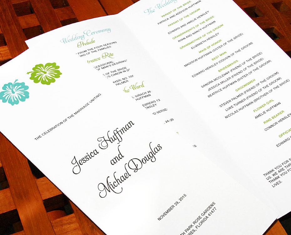 Wedding Seating Card, Wedding Escort Card, or Wedding Place Card - Luau with Pink Hibiscus (More Colors)