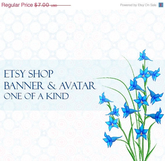 CIJ SALE Blue Flowers Etsy Shop Banner and Matching Avatar One of A Kind Digital - SimpleCleanDesigns