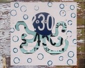 Eight Legs are Better than Two - Octopus - Teal White - Recycled Vintage License Plate Art - Salvaged Wood - Upcycled Artwork
