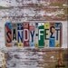 Palm Tree on the Beach - Recycled Vintage License Plate Art - Salvaged Wood - Upcycled Artwork