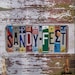 Funky Sandy Feet Word Block - Custom Words Available - Recycled Vintage License Plate Sign Art - Salvaged Wood - Upcycled Artwork