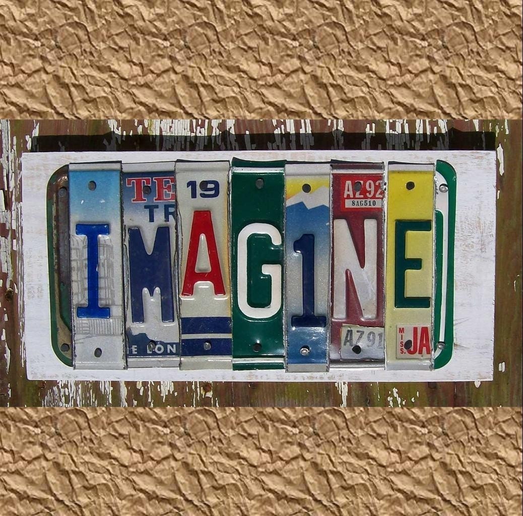 Funky Sandy Feet Word Block - Custom Words Available - Recycled Vintage License Plate Sign Art - Salvaged Wood - Upcycled Artwork