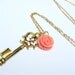 Gold Skeleton Key Necklace With Coral Rose - Key Of Secrets