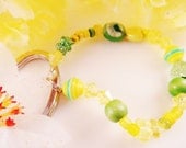 Yellow Bead Keychain, Lemon Lime Beaded Key Chain