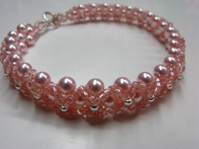 Swarovski Pink Pearl and Seedbead Woven Bracelet